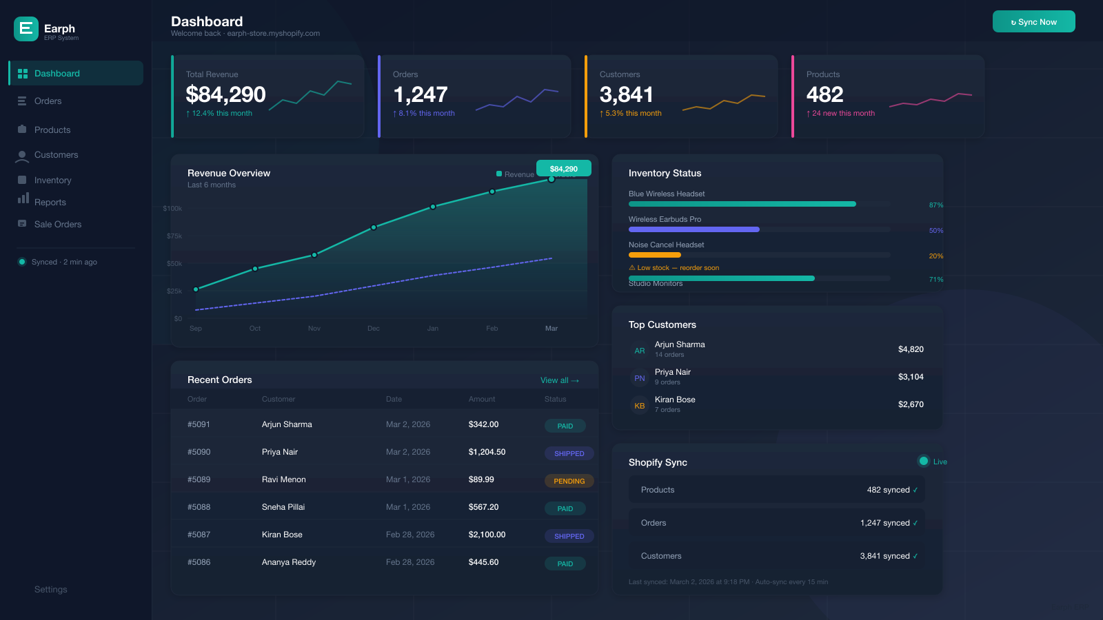Earph ERP Dashboard